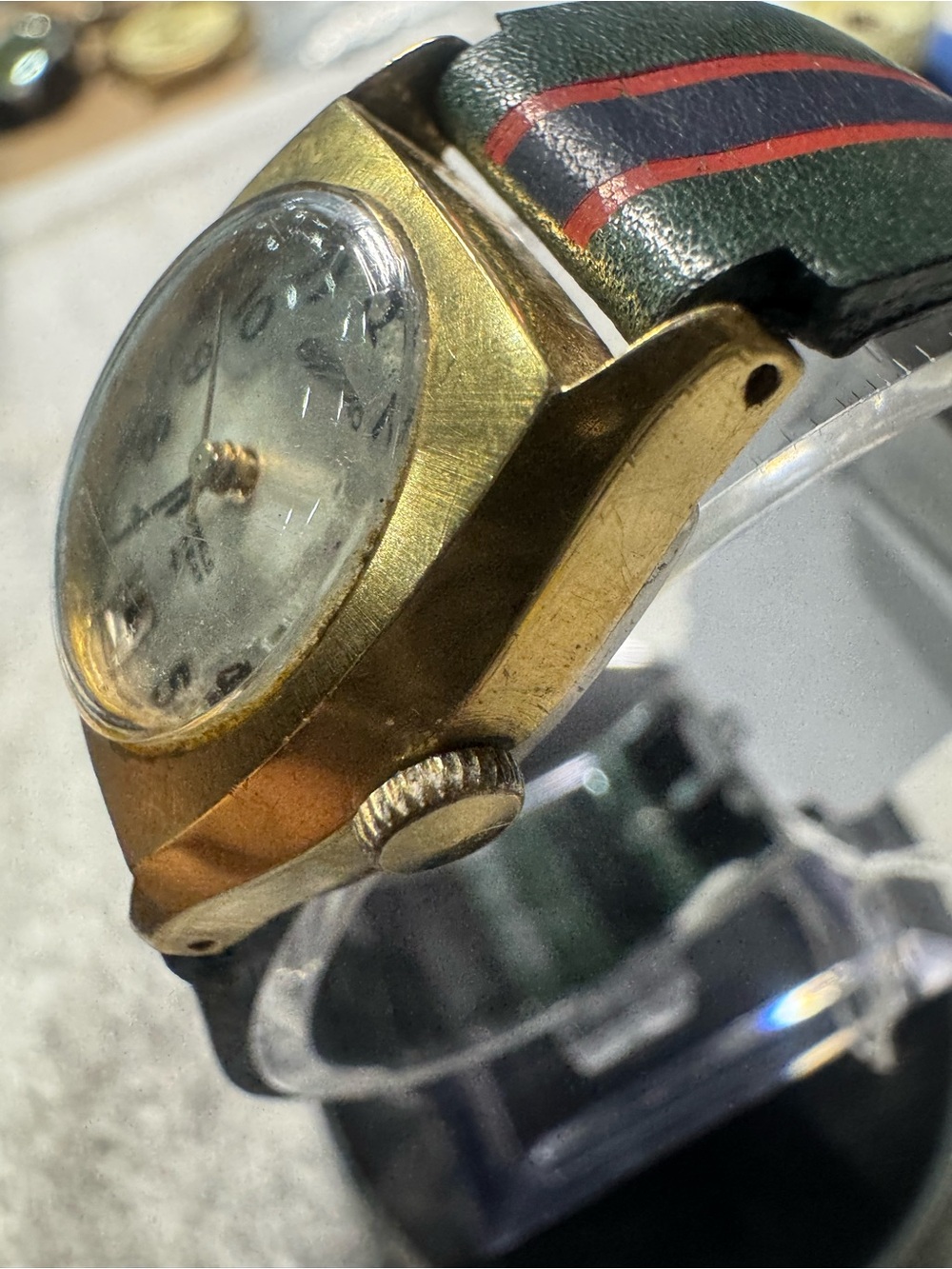 Seiko Gold-Tone Analog Watch with Green and Red Stripe Strap - Picture 4 of 8